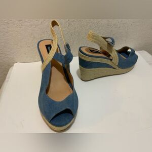 Theme Espadrille Wedge Shoes Blue Denim Size 10W